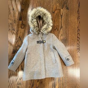 Zara Kids Gray Hooded Puffer Coat with Faux Fur
